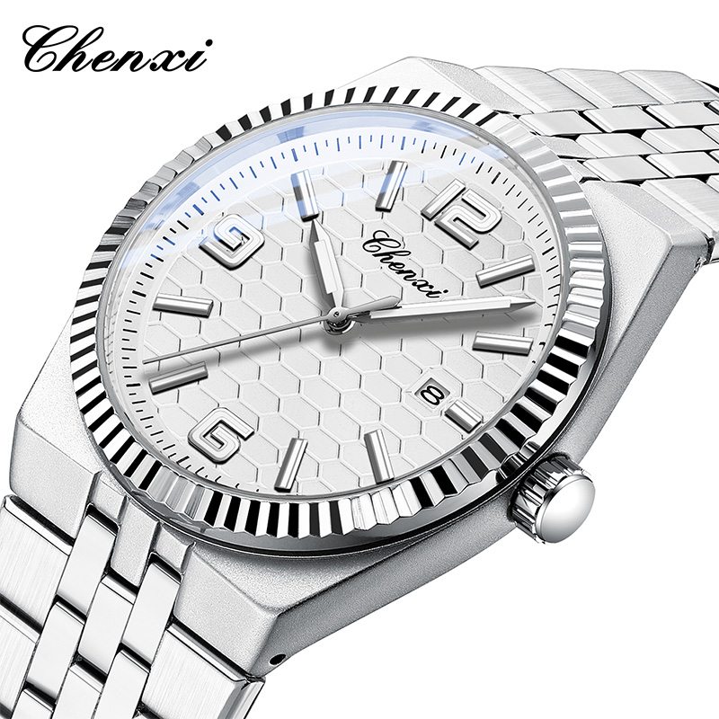 CHENXI High-End Watches For Man Luminous Fashion Minimalist Calendar Circular Dial Stainless Steel Strap Quartz Wristwatches