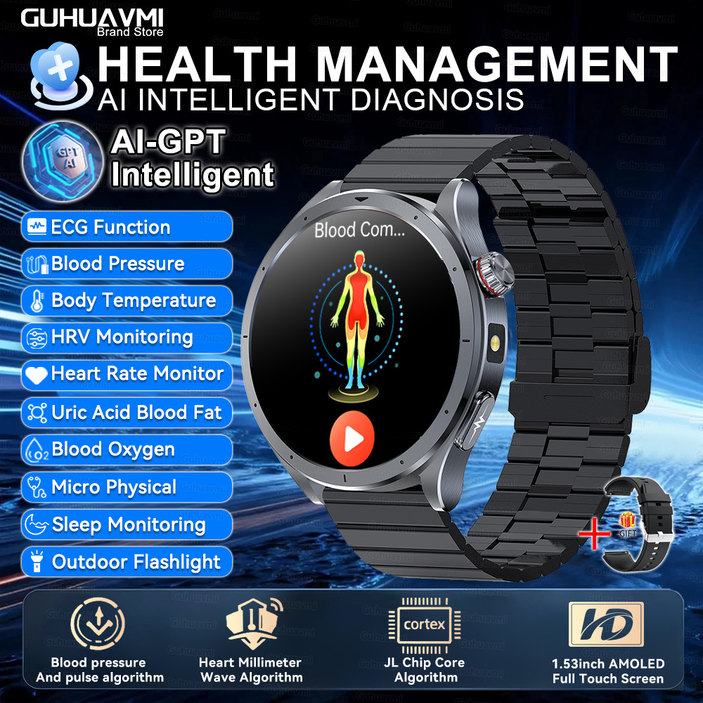 2025 New Body Fat Analysis Health Smart Watch ECG+PPG Uric Acid Blood Pressure Blood Oxygen Clock Call Smart Watch For Men Women