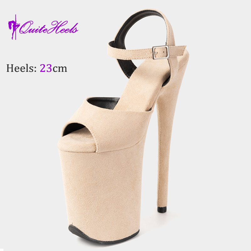 23CM High Heels Hot Hand-Made Suede Sexy Women'S Pole Shoes Stripper Heels Platform High Heel Sandals