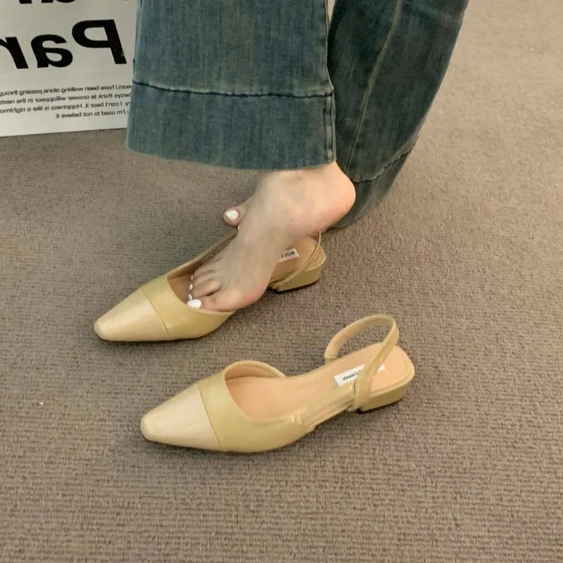 Brand luxury designer fashion PU leather design ladies summer new style pointed toe low heel women sandals non-slip flat shoes