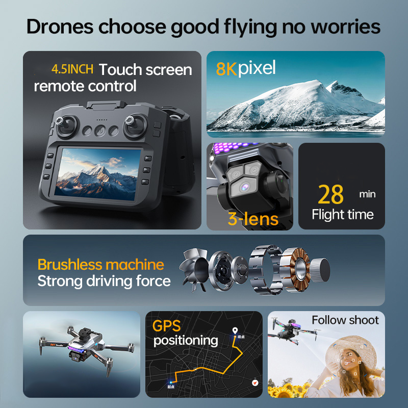 2025 D27 Pro MAX GPS Drone 8K Professional HD Camera 5G WIFI FPV 360 ° Quadrirotor RC large screen brushless to avoid obstacles