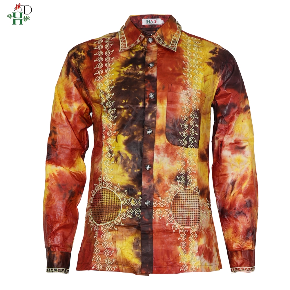 H&D African Mens Clothing Traditional Ankara Dashiki Men Shirt Embroidery Shirt Fashion Print Bazin Blue 2024