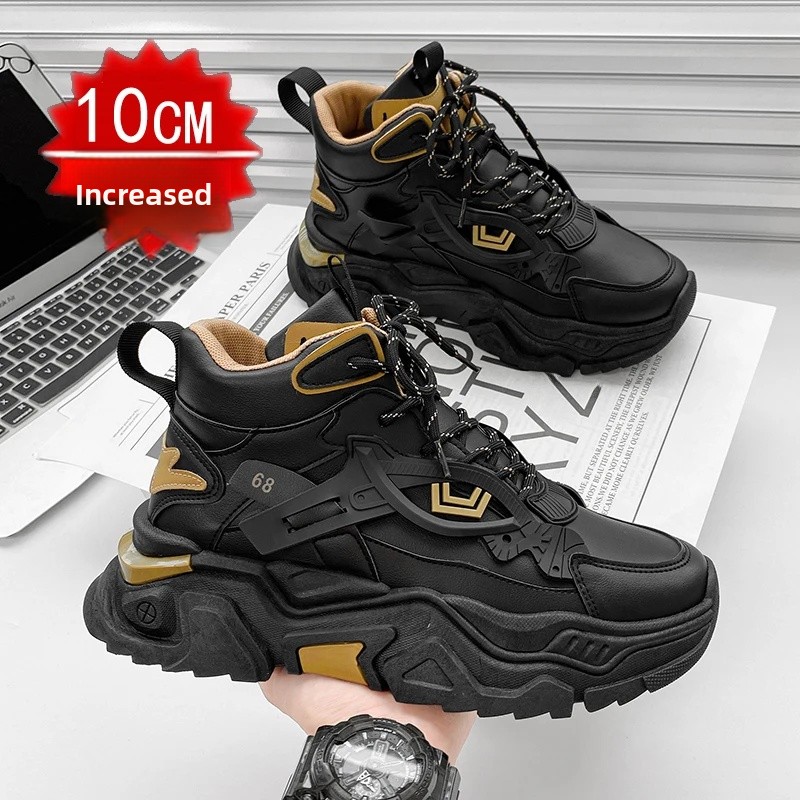 Men's High Top Dad Shoes with Thick Sole And Hidden Height 12cm Increase 10 Casual Sports Shoes for Adults Summer Synthetic