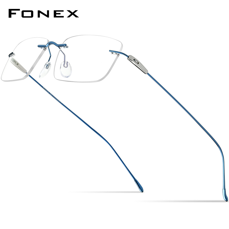 FONEX Titanium Glasses Frame Men Brand Design Square Rimless Frameless Eyeglasses Women Ultralight-Weight Japanese Eyewear 85708
