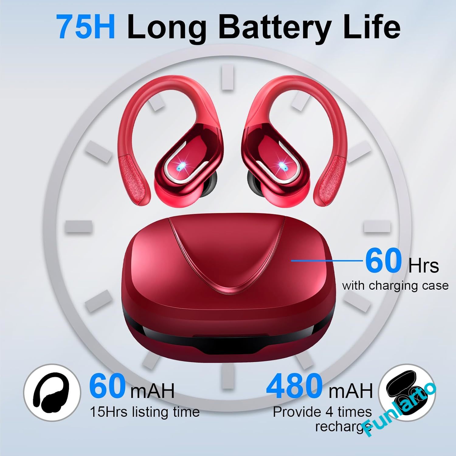 Wireless Earbuds Bluetooth 5.3 Headphones Sport,Bluetooth Earbuds with ENC Noise Canceling Mic,Wireless Headphones with Earhooks