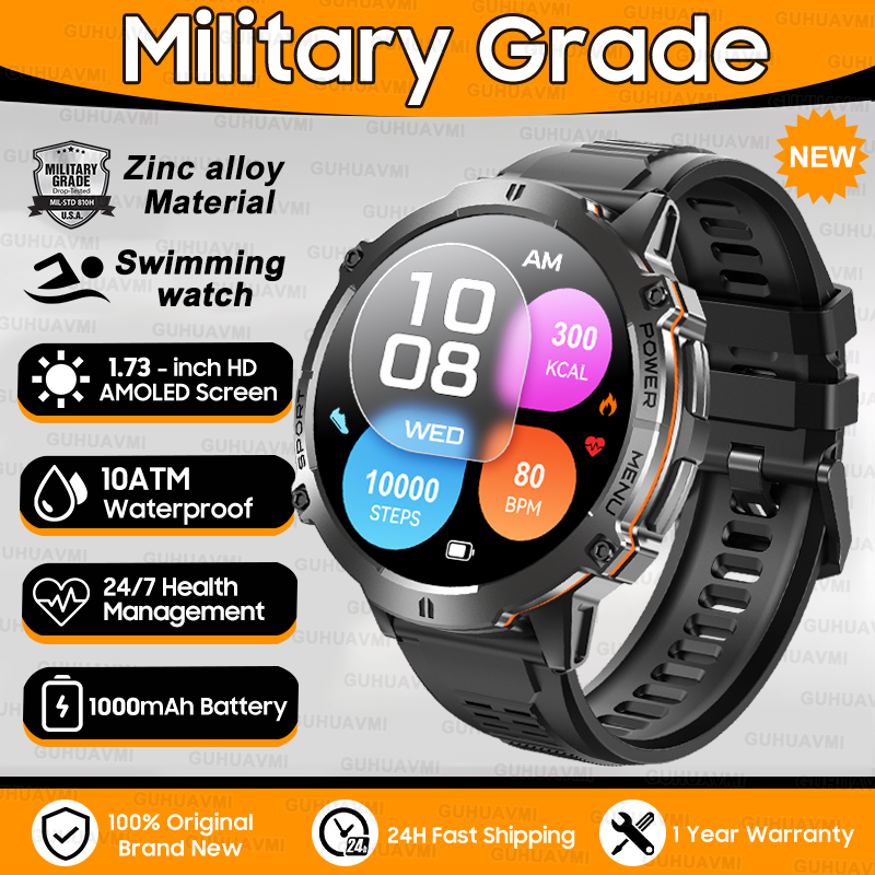 2025 New T-Rex3 1000mAh Battery Sports SmartWatch 1.73" AMOLED Screen 10ATM Waterproof Compass Altimeter Military Smartwatch Men