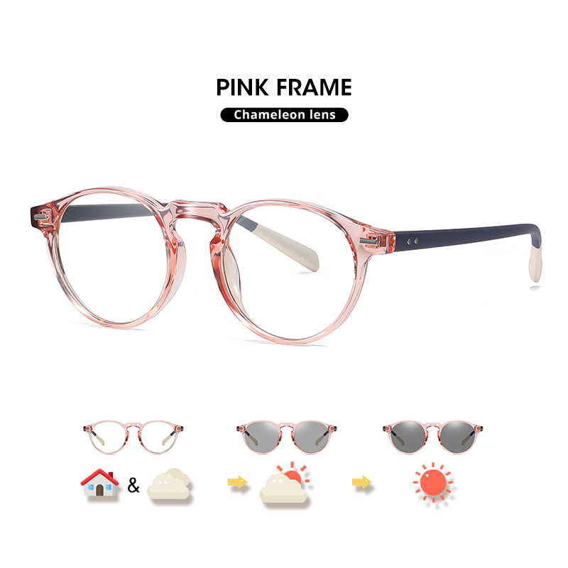 LIOUMO Round Glasses For Computer Anti-Blue Blocking Eyeglasses Men Women Change Color Lenses Photochromic Eyewear