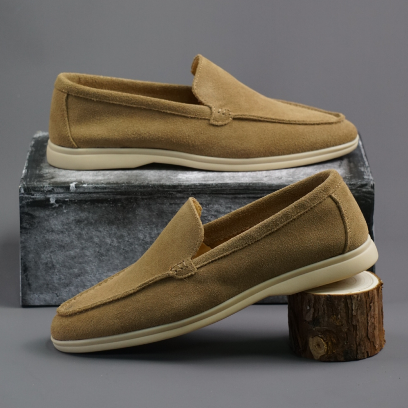 Classic Brand Men's Suede Leather Shoes Soft Soles Comfortable Loafers for Daily Commuting and Men's Driving Work Shoes