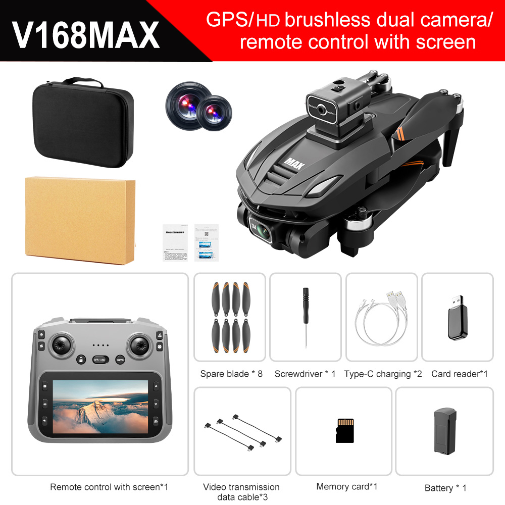 V168 MAX GPS Drone Professional 8K Camera Aerial FPV Brushless Avoiding Obstacle with Large Screen Remote Control Folding Drones