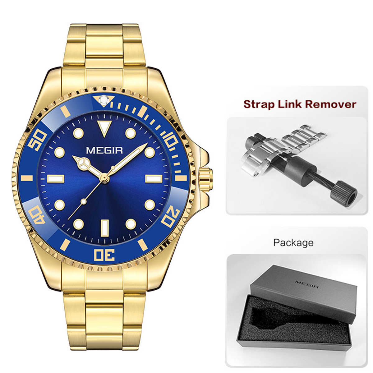 MEGIR Men's Minimalist Quartz Watch with Luminous Hands Calendar Date Stainless Steel Band Simple Business Style Wristwatch