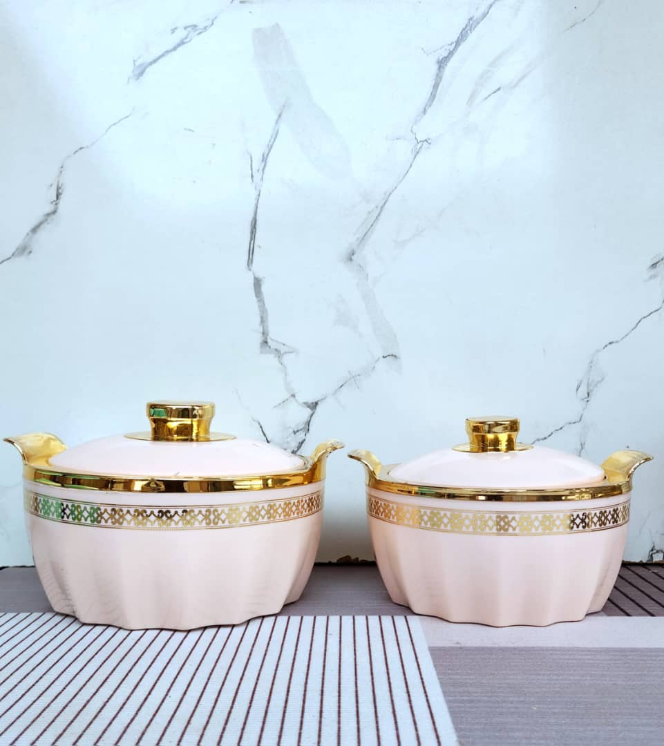 Elegant Pink Ceramic Serving Bowls with Gold Trim