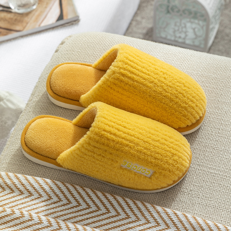 Indoor Slippers Women Men Autumn Winter Thick Sole House Warm Fur Shoes Couples Home Non-Slip Large Size Men'S Cotton Slippers