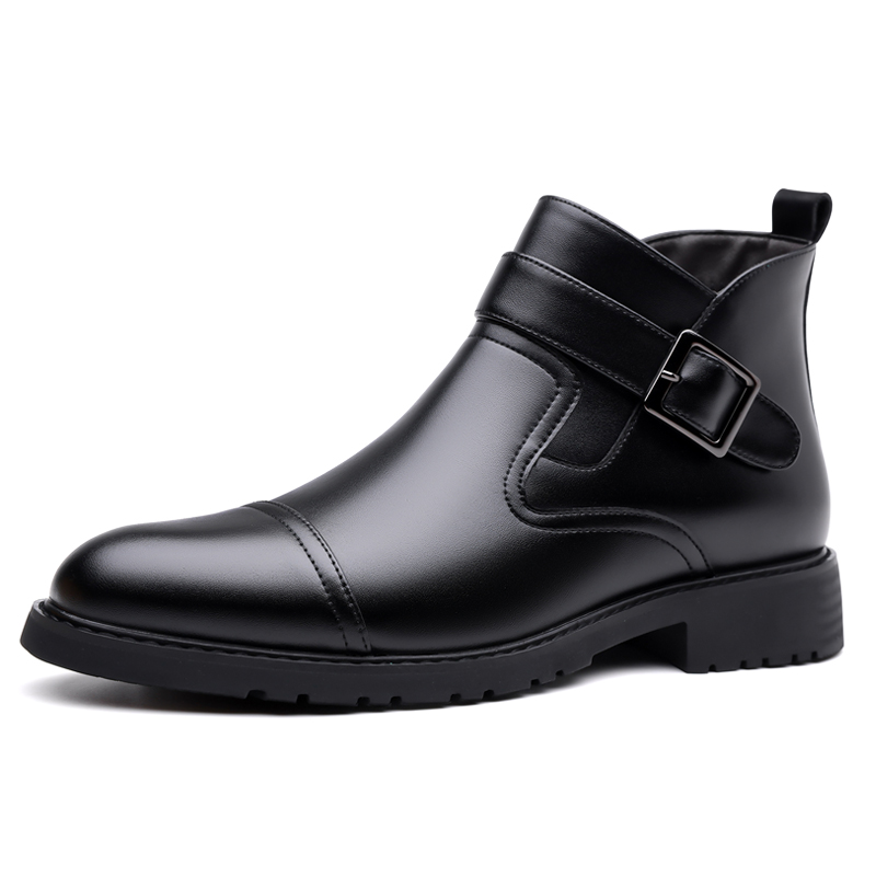 Winter New Mid Top Formal Business Shoes, Casual Leather Short Boots, Side Zipper Design, Waterproof and Windproof Riding Boots