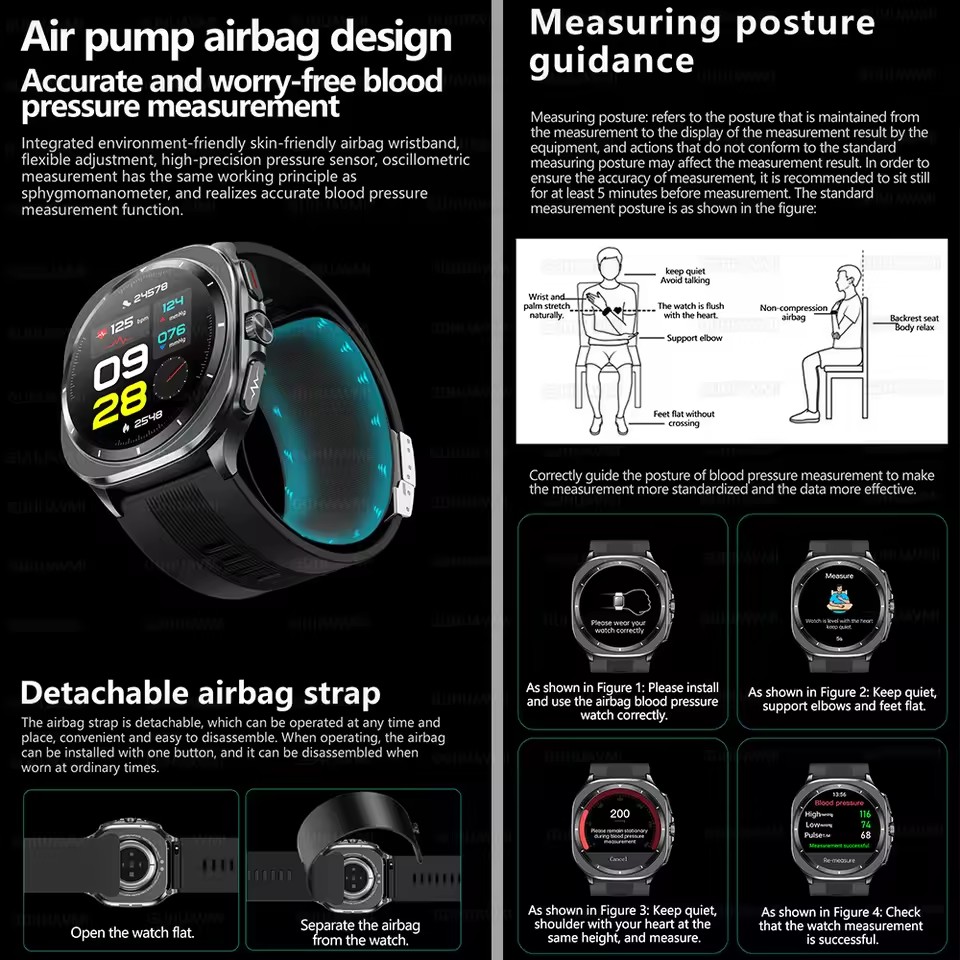 Airbag measurement Smart Watch Men ECG Air Pump Blood Pressure Blood Oxygen BT Call NFC SmartWatch For Man Android iOS upgrade