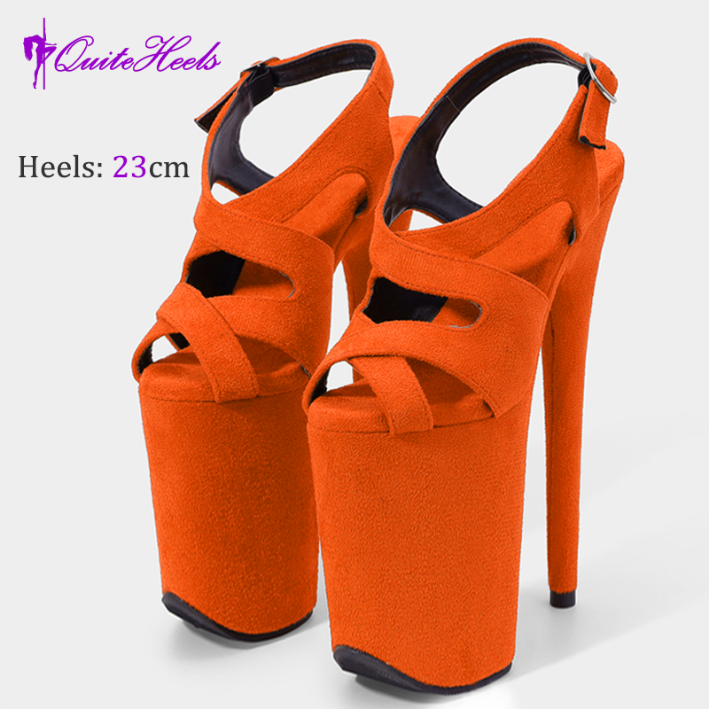 23CM High Heels Hot Hand-Made Suede Sexy Women'S Pole Shoes Stripper Heels Platform High Heel Sandals