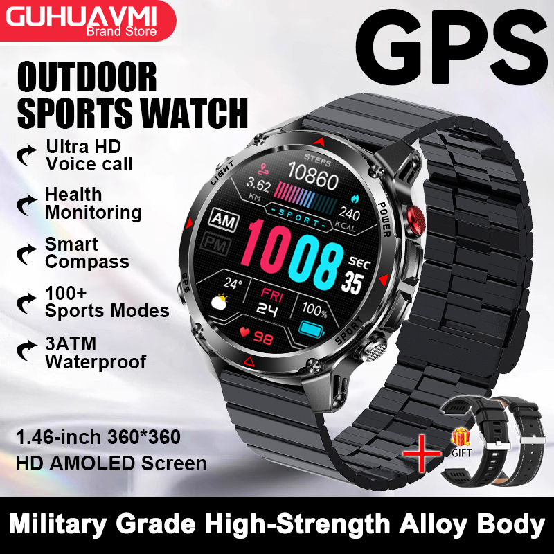 2025 New Military Bluetooth Call Smart Watch Built-in GPS Compass Barometric Altimeter 10ATM Waterproof Sports Smartwatches Men