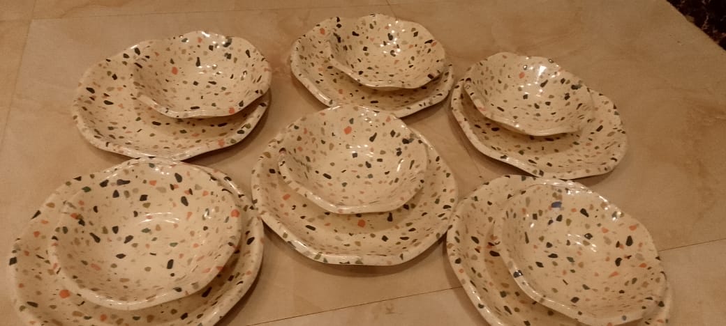 Terrazzo-Style Ceramic Bowl & Plate Set