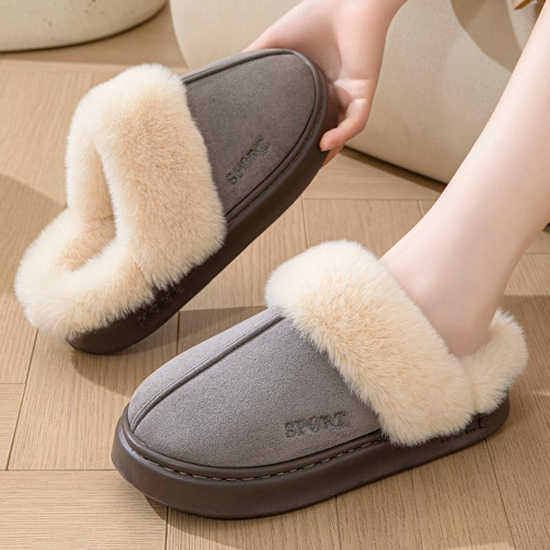 Casual Fluffy Slippers Women House Winter Plush Designer Shoes Ladies Flats Home Warm Fashion Elegant Solid Platform Footwear