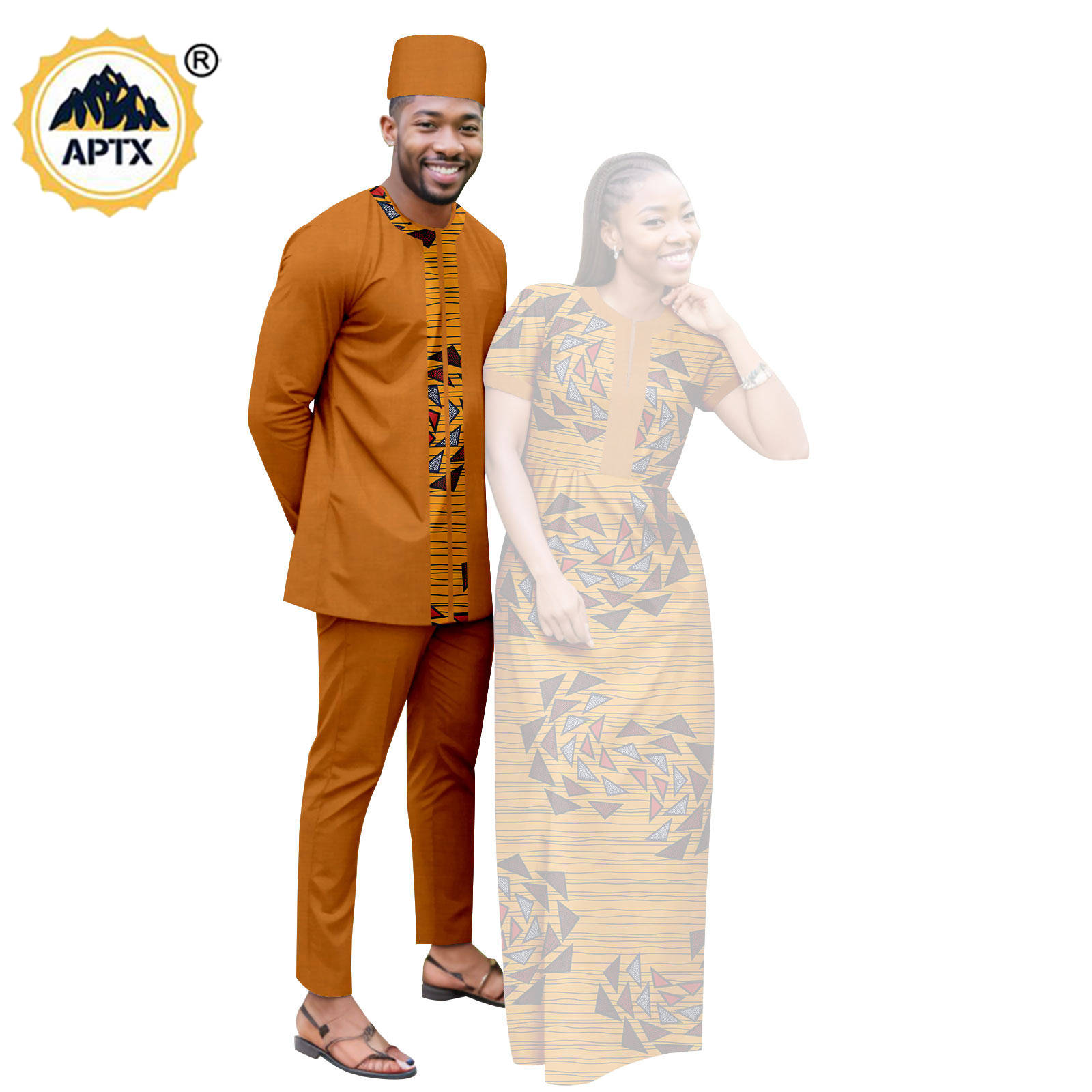 Dashiki African Clothes Print Long Dresses for Women Matching Couple Outfits Bazin Riche Men Hat Top Tee and Pant Sets Y23C119