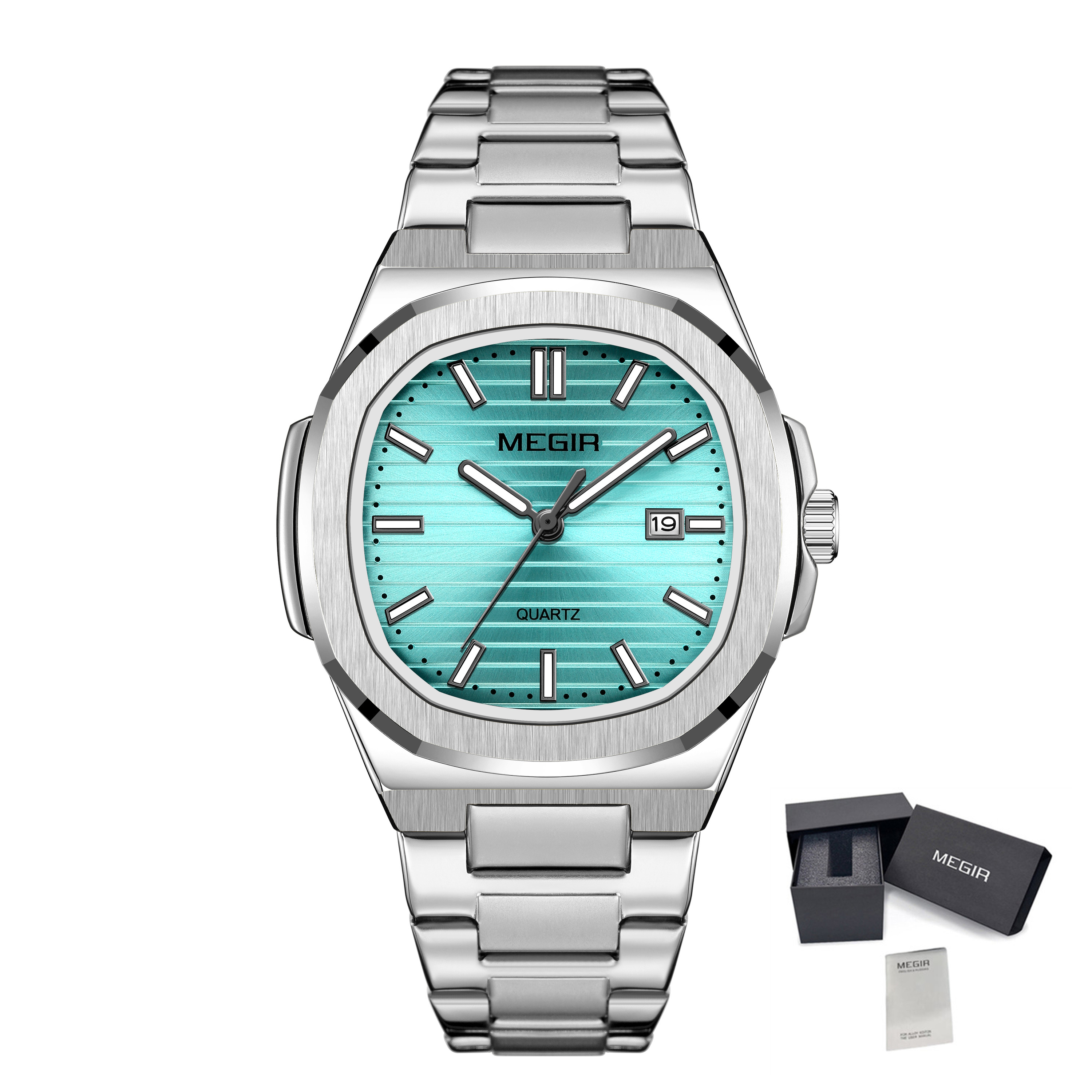 MEGIR Classic Stainless Steel Bracelet Quartz Watch for Men Waterproof Calendar Business Leisure Wristwatch Big Dial Clock 1084