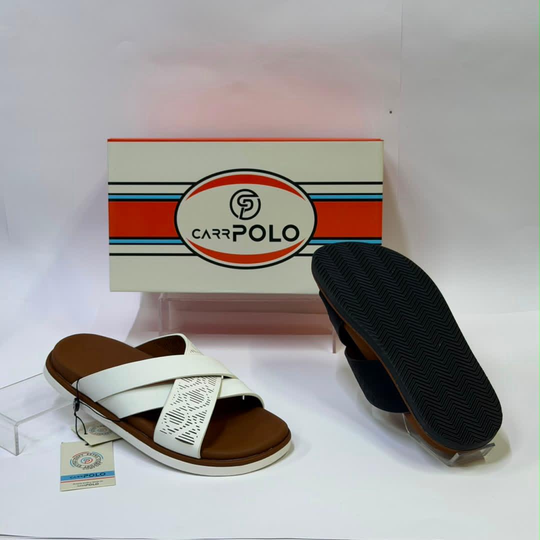 CarrPolo White & Brown Cross-Strap Sandals