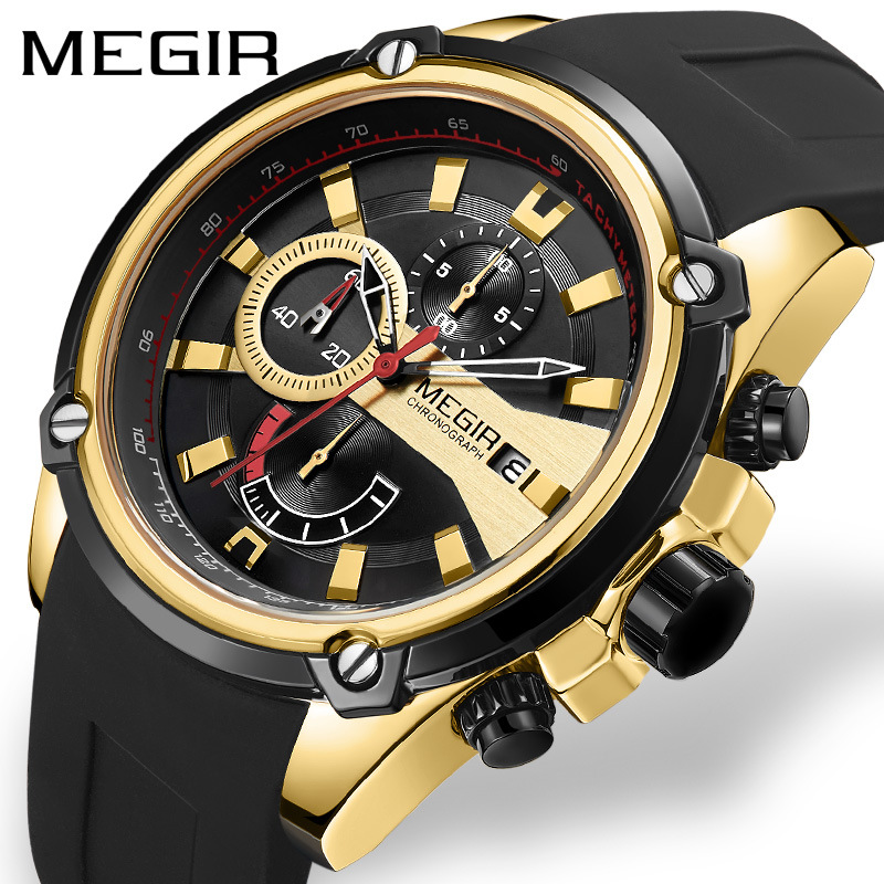 MEGIR Brand Special Offer Chronograph Quartz Watch Silicone Strap Waterproof Luminous Hands Date Men Wristswatches Relogio