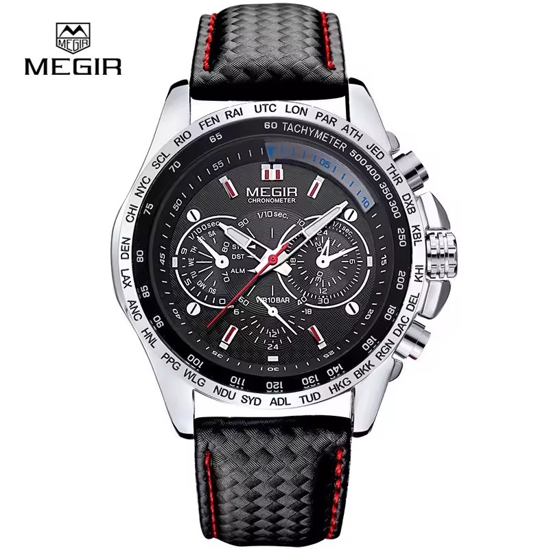 MEGIR 1010 Popular Men's Quartz Watch Original Luxury Fashion Brand Leather Strap Sports Clock Business Men's Watch reloj hombre