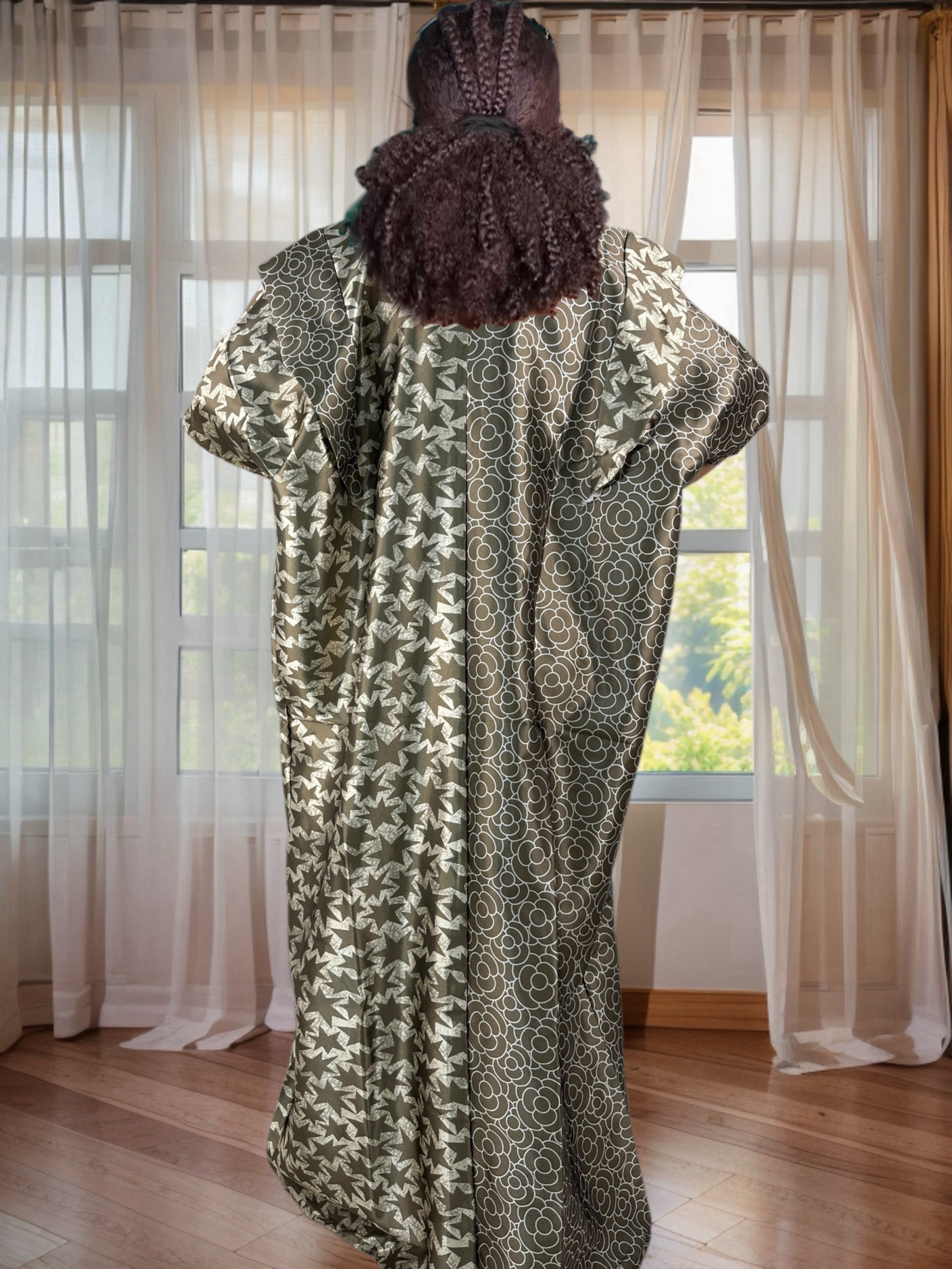 Elegant Print Round Neck Kaftan African Cultural Short Sleeve Comfortable Fit Dashiki Dress