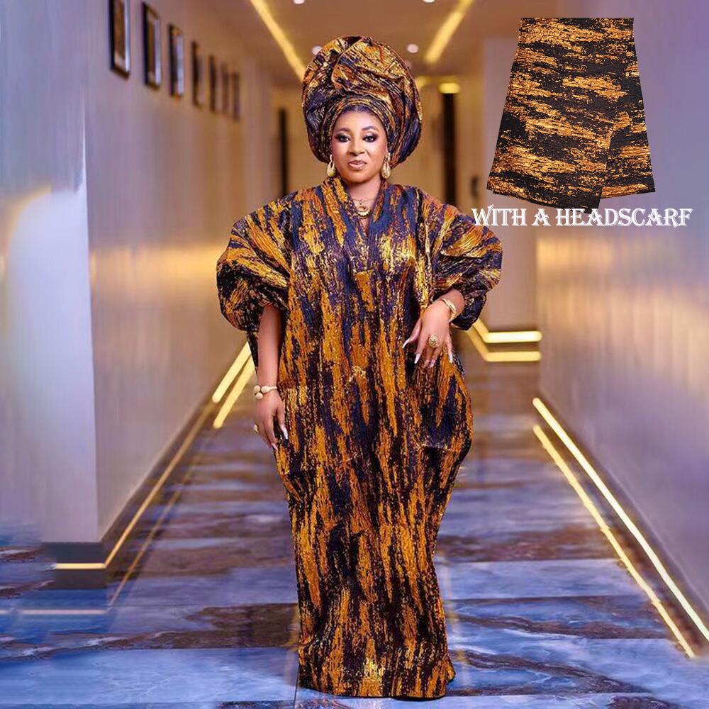 Fashion african dresses for woman BOUBOU custom bronzed jacquard fabric V-neck bat sleeve Dresses for chubby women