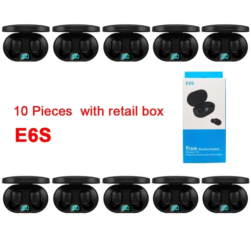 10 pcs Wholesale E6S TWS Wireless Headphones Bluetooth Earphone 5.0 Stereo Headset Earbuds with Microphone for iPhone Xiaomi