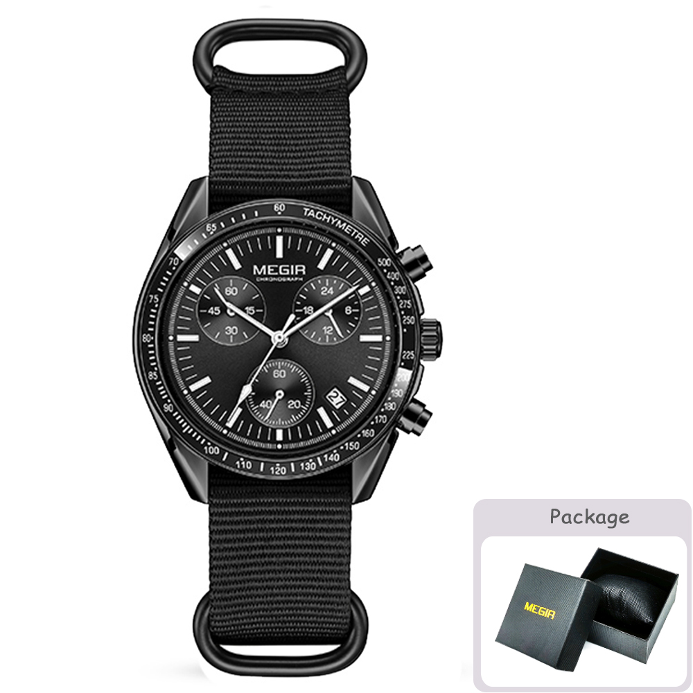 MEGIR Quartz Chronograph Watches Men Waterproof Sport Wristwatch Men's with Fashion Nylon Strap Luminous Pointers Date Male Gift