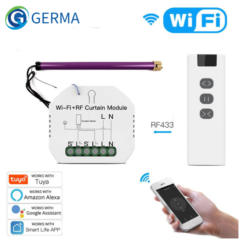 GERMA Tuya Smart WiFi Curtain Switch R433Mhz Remote Controller Voice Control With Alexa Google Home For Electric Roller Shutter