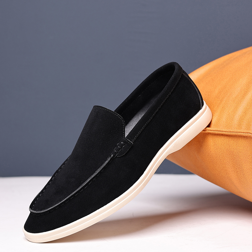 Brand Men's Suede Loafers Soft Leather Slip-On Shoes Comfortable Flat for Men Non-Slip Walking Shoes Casual Wear Business Shoes