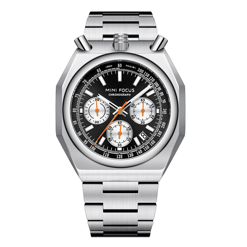 MINI FOCUS Chronograph Quartz Watch for Men Fashion Waterproof Luminous Wristwatch with Calendar Stainless Steel Strap 0601