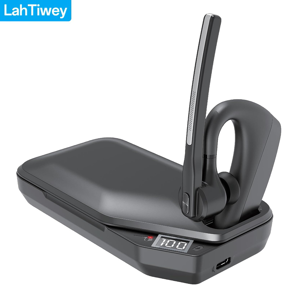 Bluetooth Headset, Wireless Earpiece with Charging Case, Bluetooth Headphones with Dual-Mic Noise Cancelling for Trucker Office