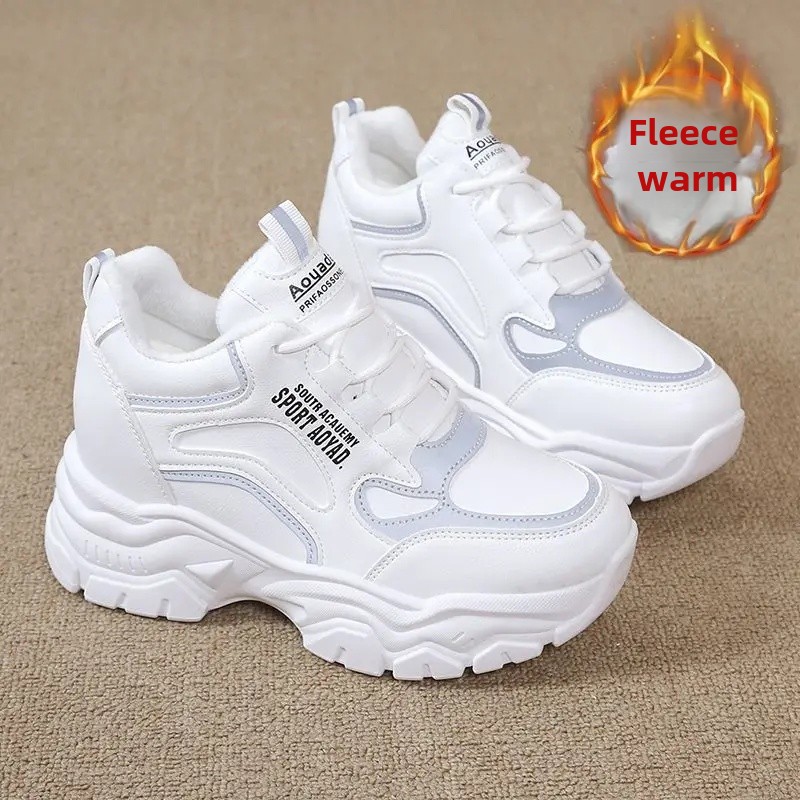 Women's Winter Thickened Sole Fleece Lined Casual Sporty Dad Shoes Trendy Flat Footwear Comfortable Slip-On Sneakers
