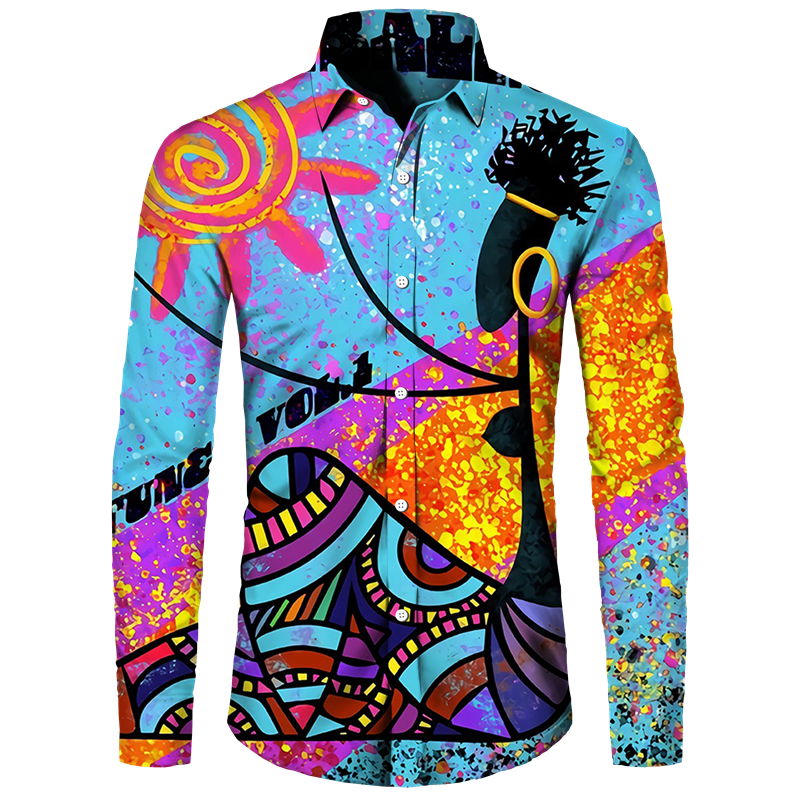 African Ethnic Pattern Hawaiian Shirts For Men Retro Drum 3D Printed Blouse Autumn Fashion Casual Loose Aloha Shirts Long Sleeve