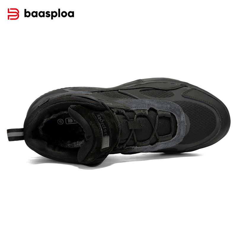 Baasploa Winter Men Leather Sneakers Casual Fashion Waterproof Sport Shoes For Man Plush Warm Male Sneakers Non-Slip Outdoor