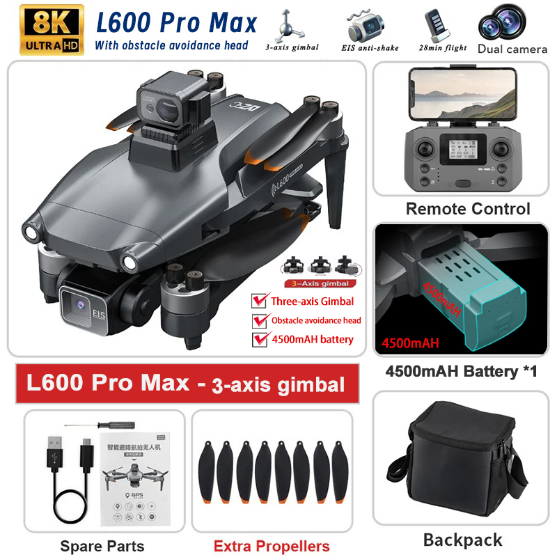 L600 Pro MAX/Pro GPS Drone 4K Professional HD Camera 3-axis gimbal Aerial 5G Wifi Obstacle Avoidance Brushless FPV RC Quadcopter