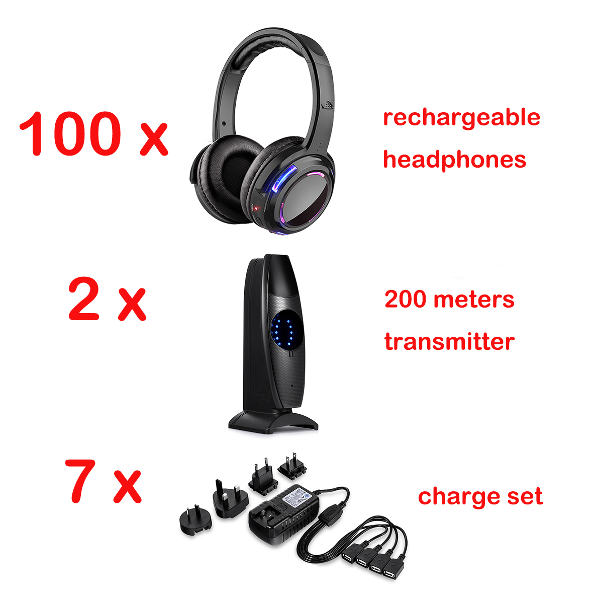 Silent Disco Led Wireless Headphones for Party Several Bundles for Choice