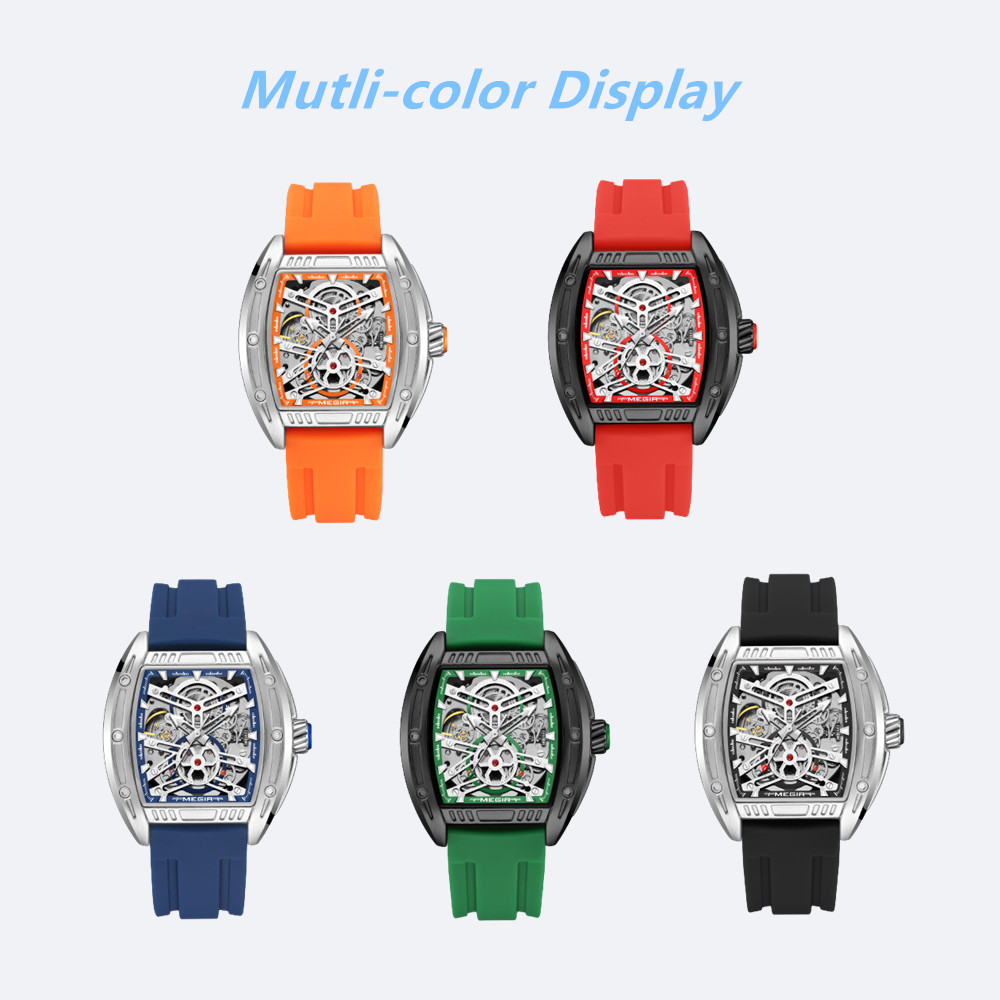MEGIR Sport Mechanical Movement Wristwatch for Men Luxury Silicone Strap Automatic Watch Waterproof Luminous Big Dial Clock