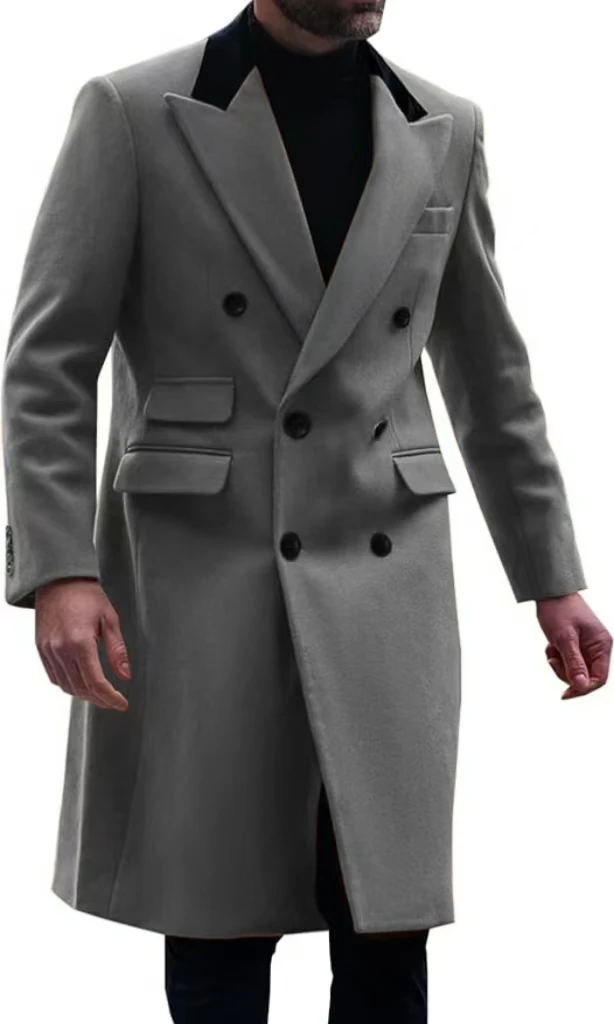 Fashion High Quality Customized Tuxedo Suit for Men Peak Lapel Trench Coat Double Breasted Winter Jacket for Banquet Business