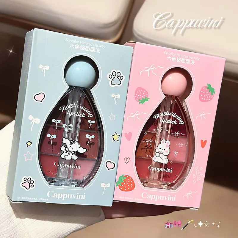 Cappuvini six-color mirror lip jelly water glossy glass mirror lip glaze lip mud beauty lipstick makeup