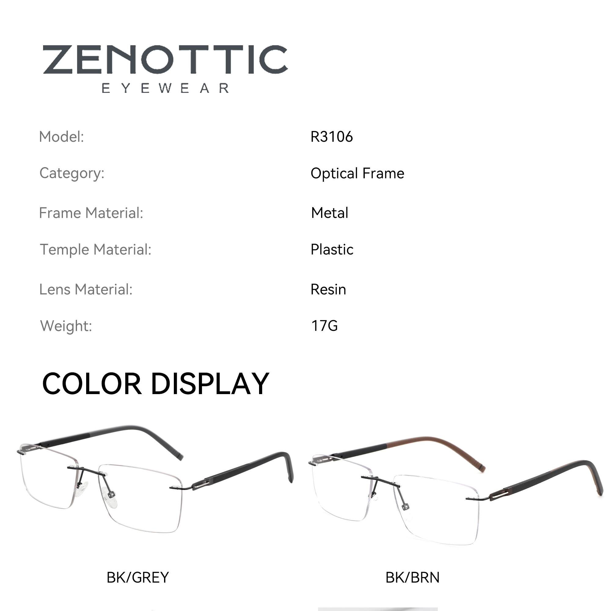 ZENOTTIC High-quality Rimless Rectangle Prescription Glasses Anti Blue Light/Photochromic Optical Eyeglasses For Men