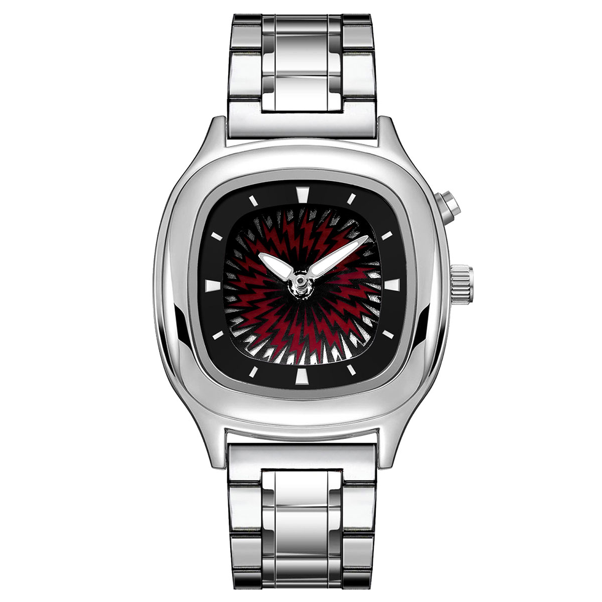 Retro Millennium Watch for Men with Dynamic Flame Dial Unique Creative Quartz Wristwatch with Stainless Steel Strap Square Case