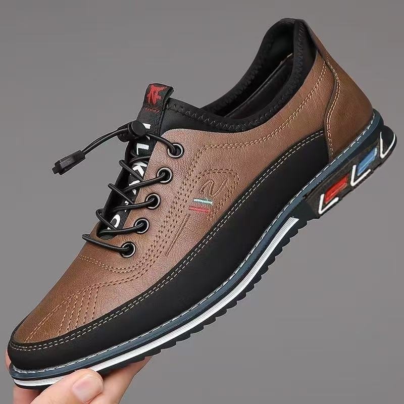 Spring Luxury Men's Casual Leather Shoes Elastic Band Business Flats Loafers for Men Soft Sole Peas Shoes Soft Men's Sneakers