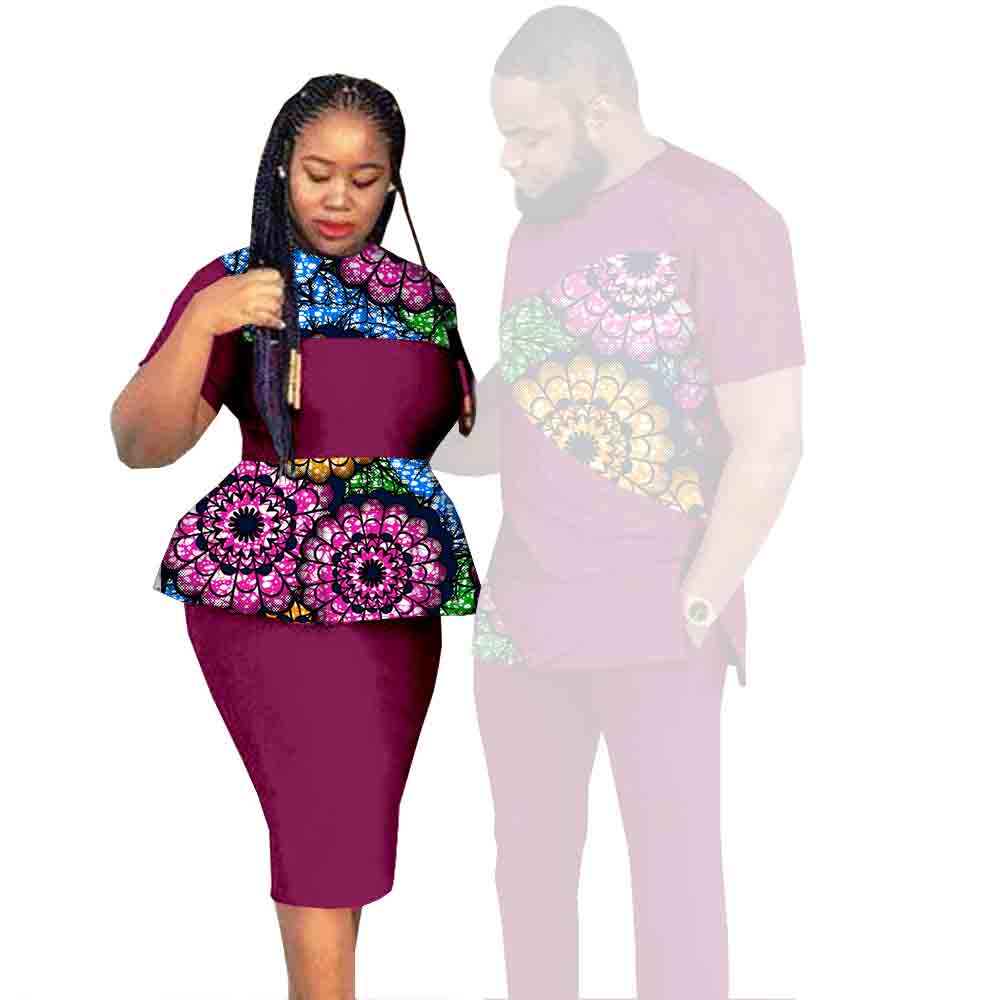 African Clothes for Couples Dashiki Women Patchwork Print Dresses Matching Men Outfit Top and Pants Sets Love Party Wear S20C010