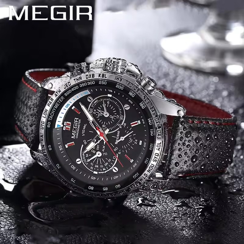 MEGIR 1010 Popular Men's Quartz Watch Original Luxury Fashion Brand Leather Strap Sports Clock Business Men's Casual Watch Gift