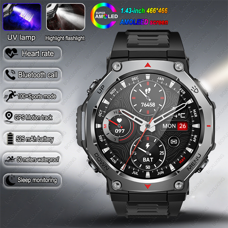 2025 NEW For HUIAWE GPS Smart Watch Men 10ATM IPX8 Waterproof Smart Watches Compass Altimeter Barometric 1.43'' AMOLED Bracelet
