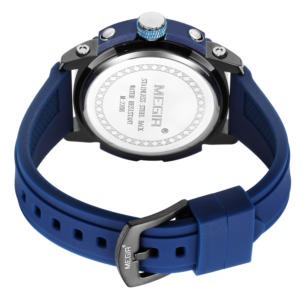 Megir Men's Chronograph Analog Quartz Watch for Men with Date Luminous Hands Orange Silicone Strap Waterproof Wristswatch Male